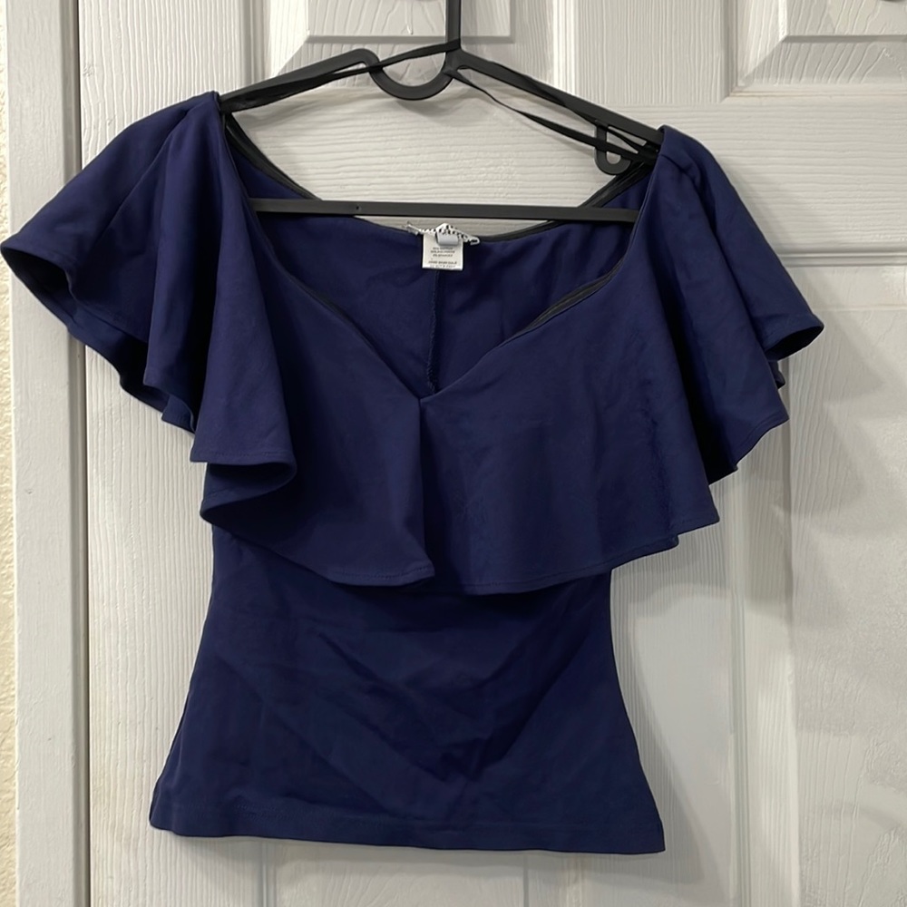 Unique Vintage Off the Shoulder Navy top